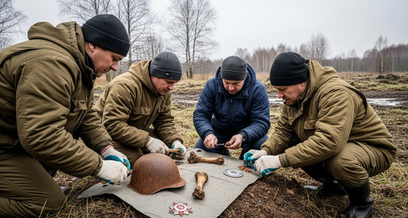 Поисковики нашли санитарное захоронение с 17 красноармейцами и четырьмя медальонами времен войны
