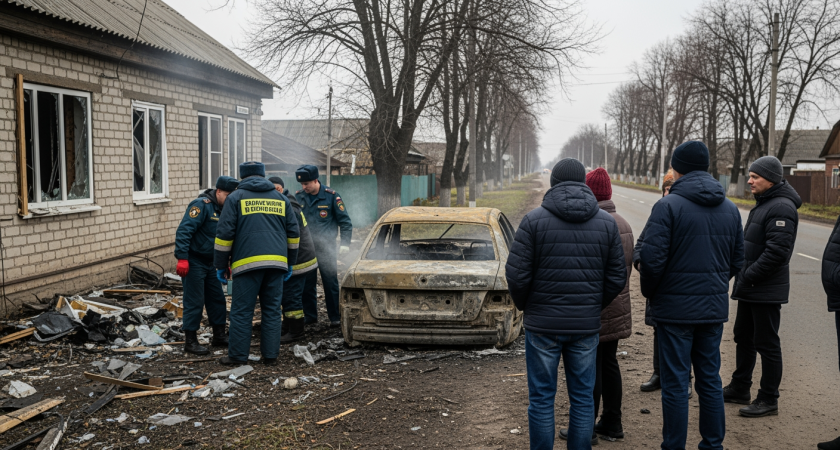 Беспилотник поджёг машину и разбил окна в домах: двое ранены в хуторе Ленинаван