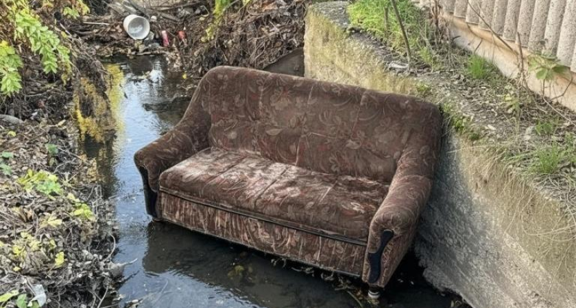 Диван в реке: коммунальщики Таганрога бьют тревогу о мусоре в балке