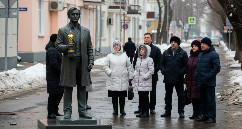 Жители Таганрога на свои деньги поставили Деревянко памятник с «Оскаром» — на месте бывшей свалки