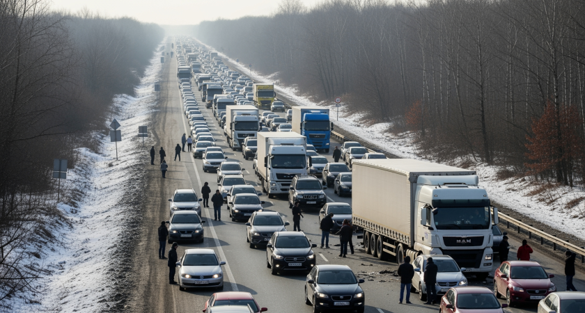 Сломанный большегруз парализовал М-4 «Дон»: 4 км пробки на 1017-м километре