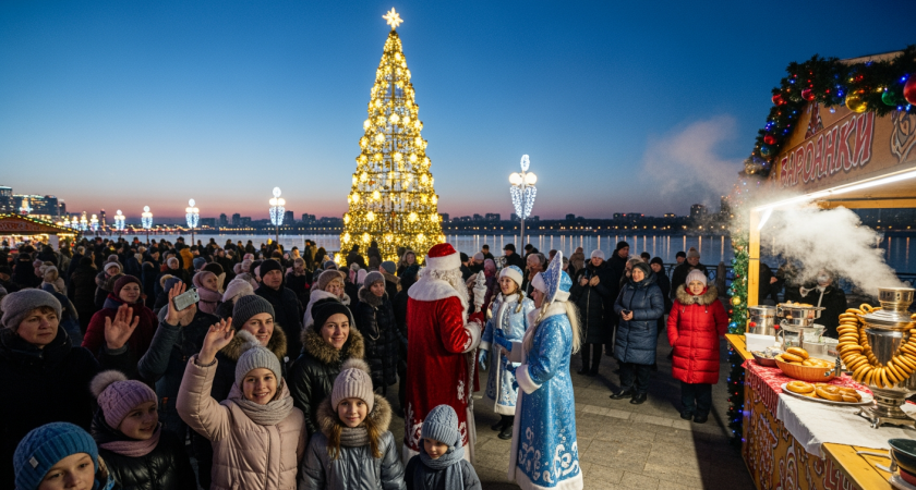 «Ёлочка, гори!»: ростовчане зажгли главную ёлку-шишку под крики Деда Мороза