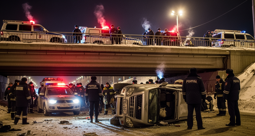 Mitsubishi Pajero рухнул с надземного моста в Ростове: 51-летний водитель погиб на месте