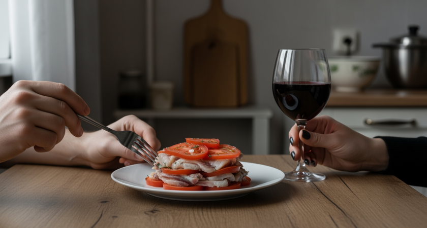 Ленивый салат с полосками под вино: 4 компонента и минимум забот на кухне