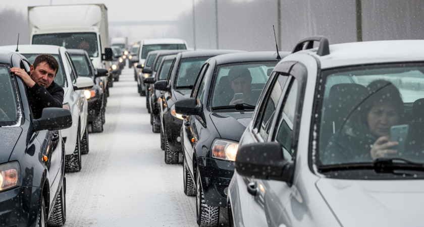 Снежная ловушка на М-4 «Дон»: 10-километровая пробка парализовала движение от Платова до Сусола