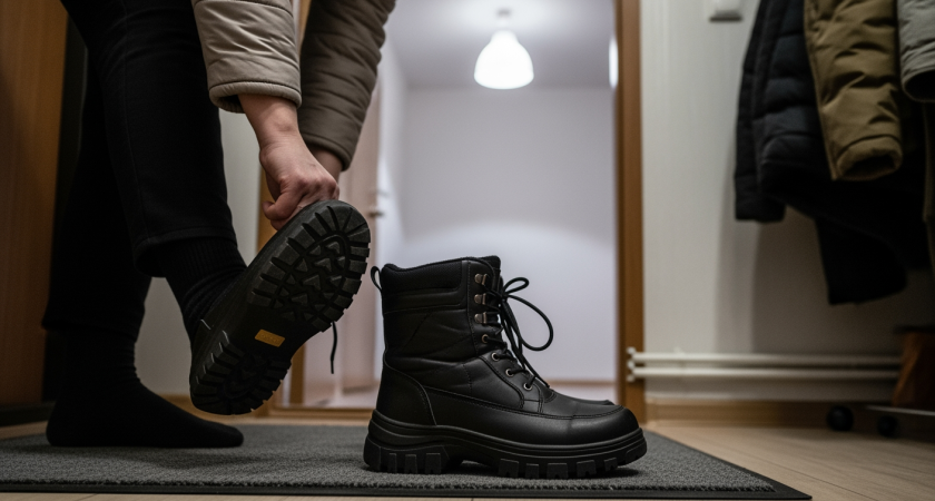 Дедовский способ против зимних падений - наклеил полоски за 5 минут и забыл про скользкую обувь