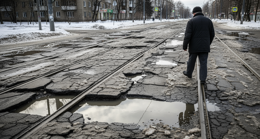 «Дуршлаг» вместо асфальта: как недавно отремонтированные улицы Ростова исчезли после первой оттепели