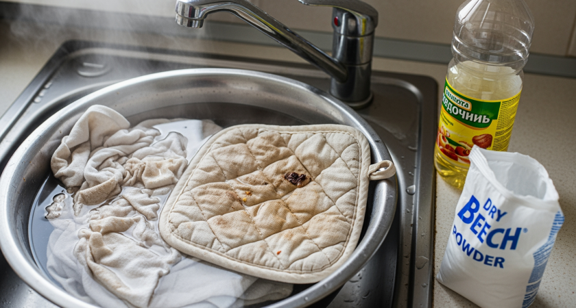 Простой трюк с замачиванием кухонных полотенец на ночь вернет им первозданную белизну без следа жира и пятен