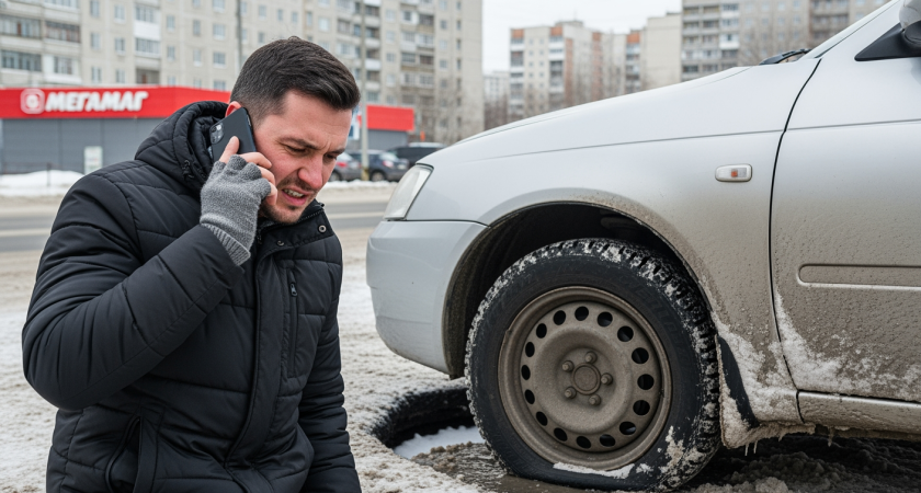 «Колесо под замену»: ростовчанин попал на крупные деньги из-за ямы на повороте к «Мегамагу»