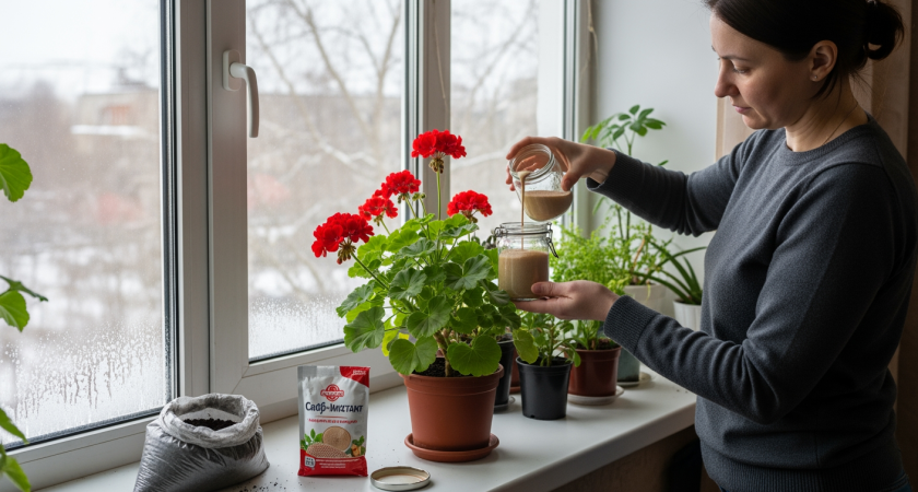 Всего одна щепотка этого средства в горшок заставит герань цвести как безумная и забыть про желтые листья