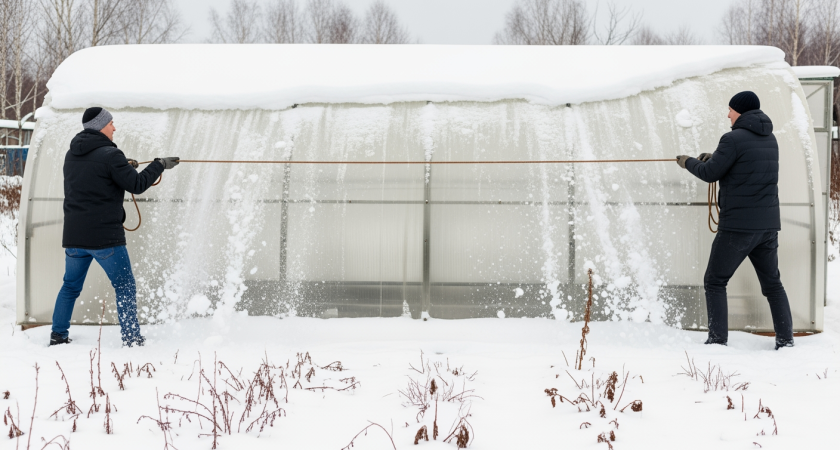 Садоводы со стажем не говорят вслух об этом методе очистки теплицы от снега без единого инструмента
