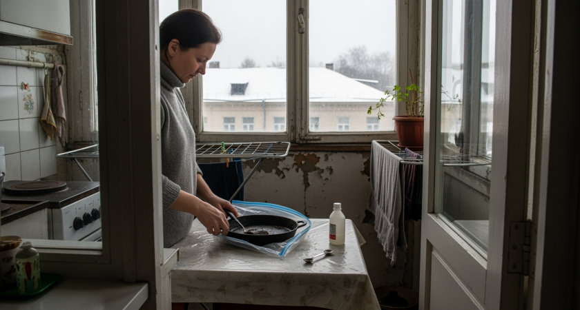 Заверните сковородку в обычный пакет на 15 минут и забудьте о многочасовом оттирании нагара — блестит как новая