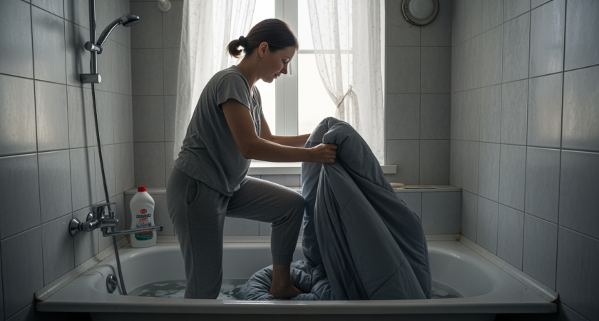 Забудьте про химчистку: простой способ освежить огромное одеяло прямо дома за копейки