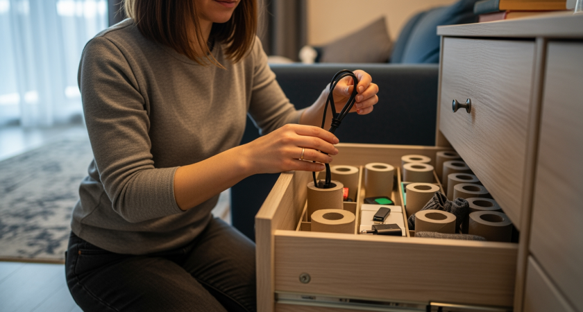 Втулки от туалетной бумаги превращаются в домашних помощников и экономят деньги на органайзерах