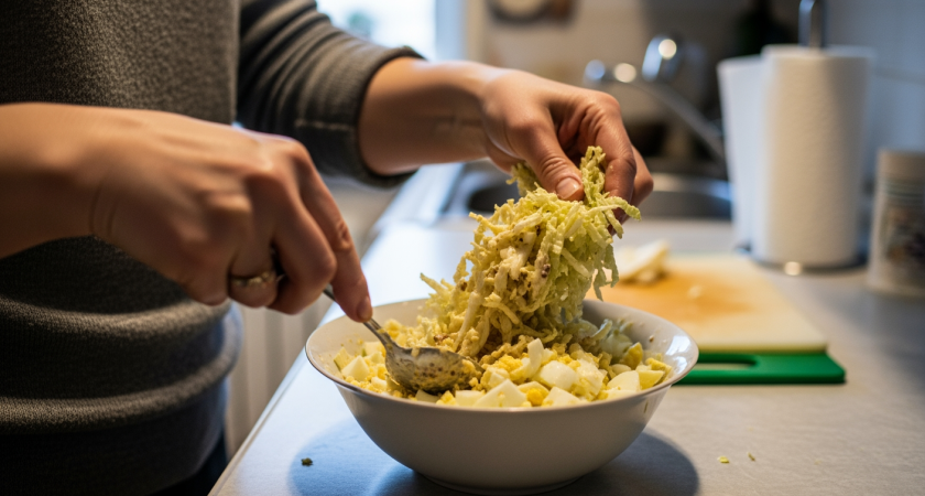 Капуста и пара яиц превращаются в салат который съедается мгновенно благодаря секретной горчичной заправке