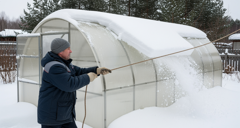 Старый трюк садоводов: как очистить теплицу от снега без усилий всего за полминуты