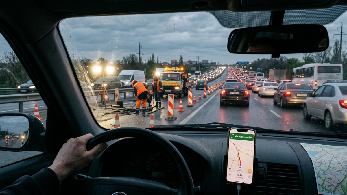 Пробка на 10 км встала на М-4 под Аксаем из-за ремонта