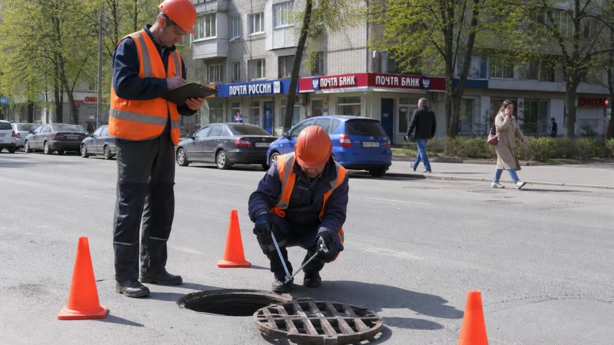 В Таганроге обрушился ливневый колодец на улице Ленина: участок оградили