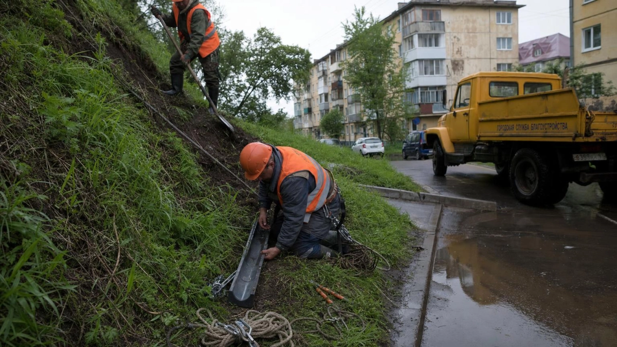 Оползень на улице Греческой в Таганроге: склон уходит после майских ливней