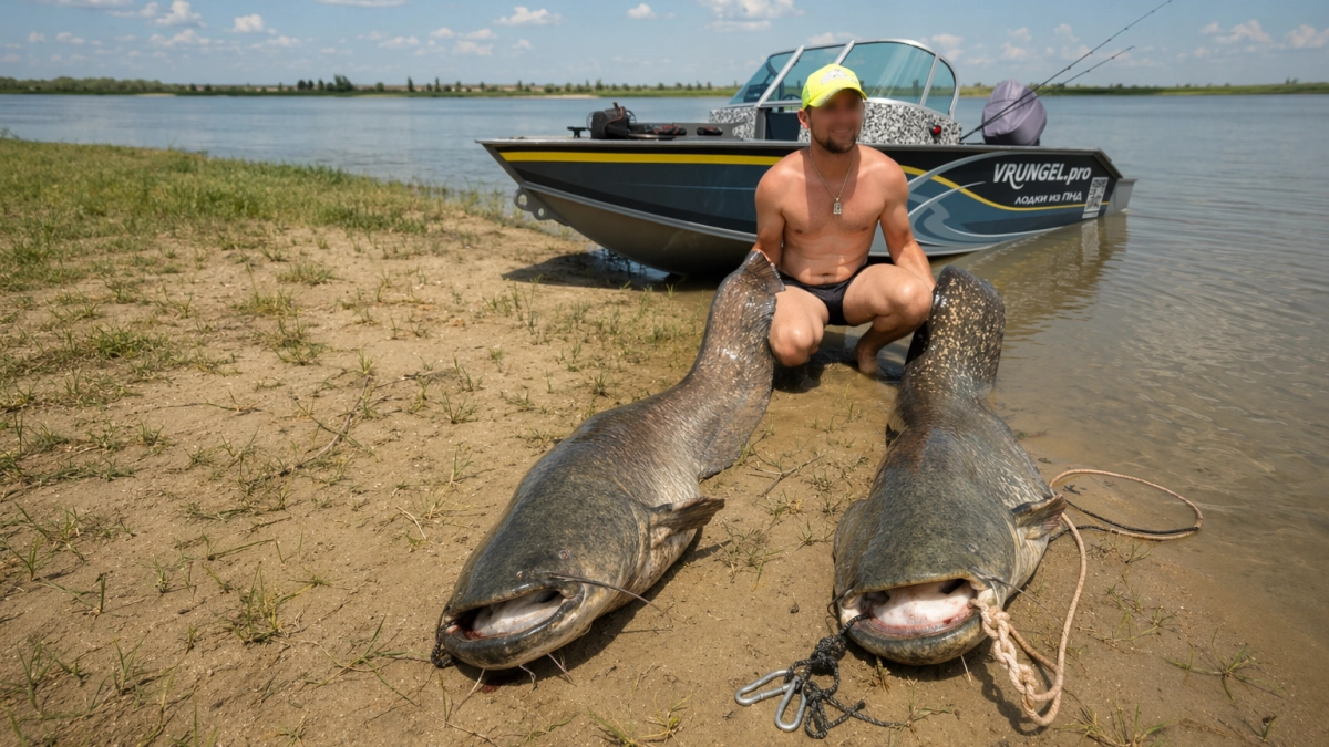 Рыбак из Таганрога поймал двух сомов весом 50 и 64 килограмма