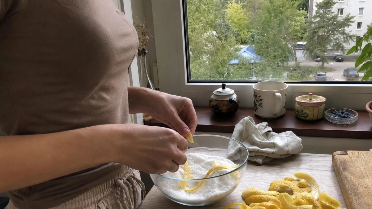 Выкинула всю бытовую химию: смешиваю лимонную цедру с содой и получаю средство для идеального блеска в доме